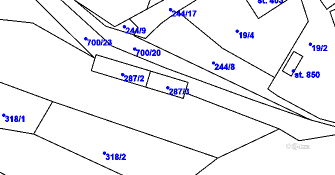 Parcela st. 287/3 v KÚ Trnová u Plzně, Katastrální mapa