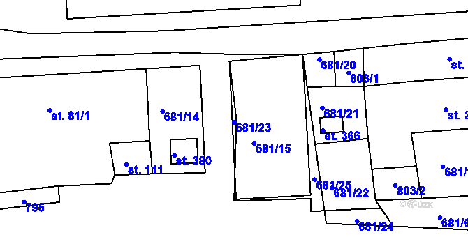 Parcela st. 681/23 v KÚ Trnová u Plzně, Katastrální mapa
