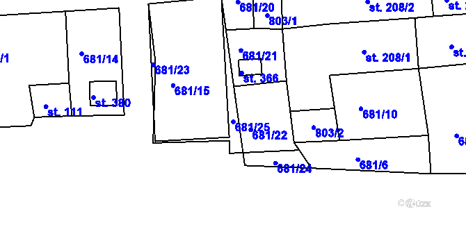 Parcela st. 681/25 v KÚ Trnová u Plzně, Katastrální mapa
