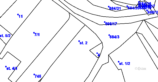 Parcela st. 2 v KÚ Trnová u Plzně, Katastrální mapa