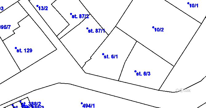 Parcela st. 6/1 v KÚ Trnová u Plzně, Katastrální mapa