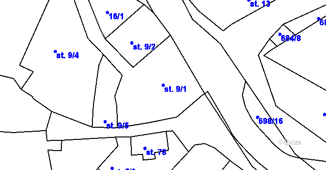 Parcela st. 9/1 v KÚ Trnová u Plzně, Katastrální mapa