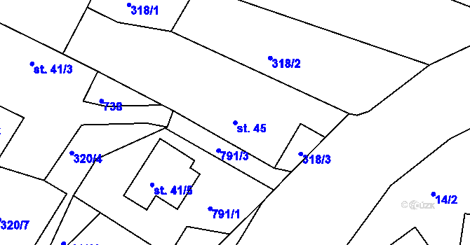 Parcela st. 45 v KÚ Trnová u Plzně, Katastrální mapa