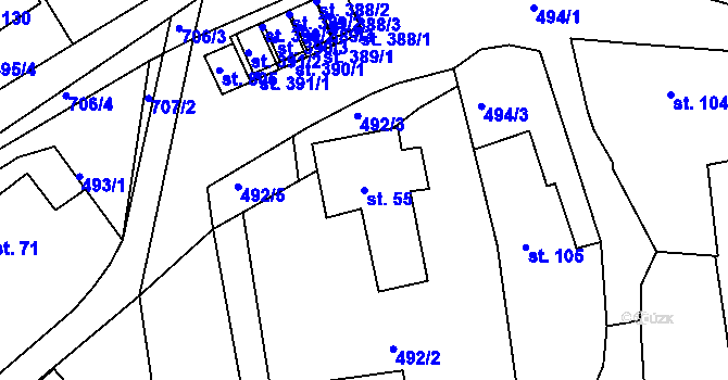 Parcela st. 55 v KÚ Trnová u Plzně, Katastrální mapa