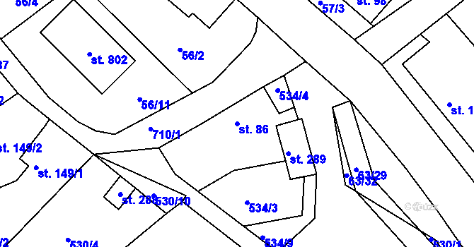 Parcela st. 86 v KÚ Trnová u Plzně, Katastrální mapa