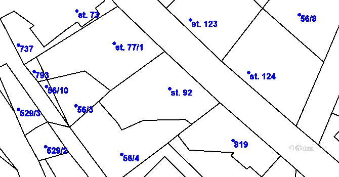 Parcela st. 92 v KÚ Trnová u Plzně, Katastrální mapa