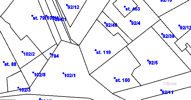 Parcela st. 119 v KÚ Trnová u Plzně, Katastrální mapa