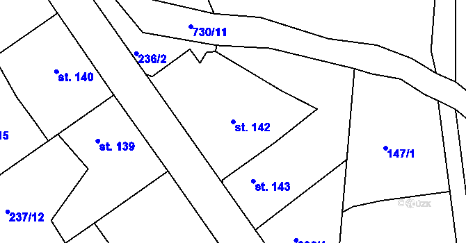 Parcela st. 142 v KÚ Trnová u Plzně, Katastrální mapa