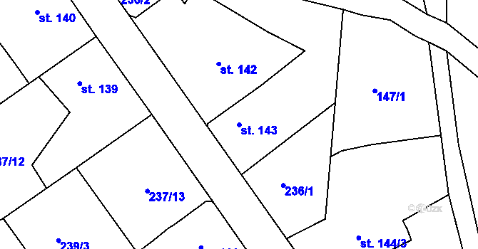 Parcela st. 143 v KÚ Trnová u Plzně, Katastrální mapa