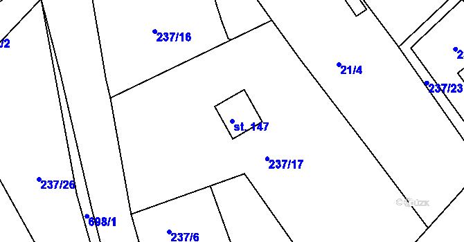 Parcela st. 147 v KÚ Trnová u Plzně, Katastrální mapa