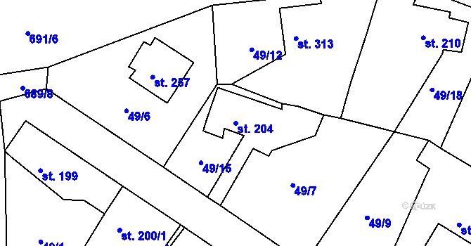 Parcela st. 204 v KÚ Trnová u Plzně, Katastrální mapa