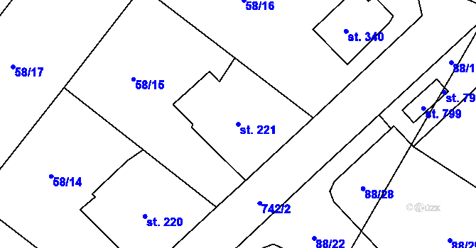 Parcela st. 221 v KÚ Trnová u Plzně, Katastrální mapa