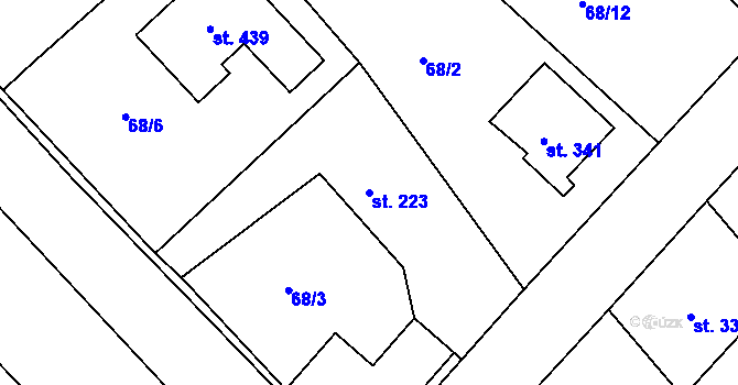 Parcela st. 223 v KÚ Trnová u Plzně, Katastrální mapa