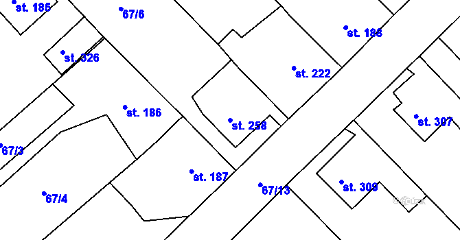 Parcela st. 258 v KÚ Trnová u Plzně, Katastrální mapa