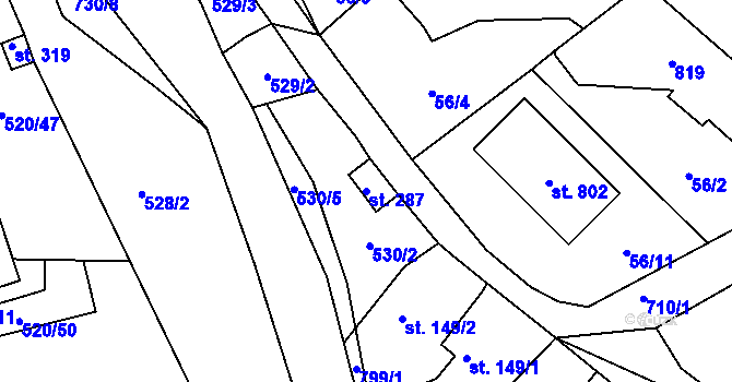 Parcela st. 287 v KÚ Trnová u Plzně, Katastrální mapa