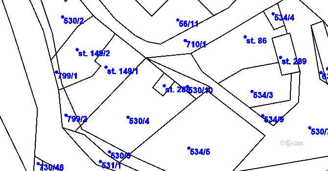 Parcela st. 288 v KÚ Trnová u Plzně, Katastrální mapa