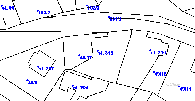 Parcela st. 313 v KÚ Trnová u Plzně, Katastrální mapa