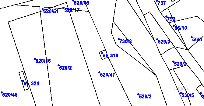 Parcela st. 319 v KÚ Trnová u Plzně, Katastrální mapa