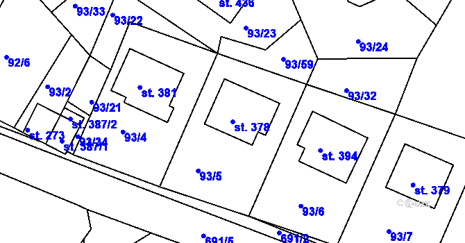 Parcela st. 378 v KÚ Trnová u Plzně, Katastrální mapa