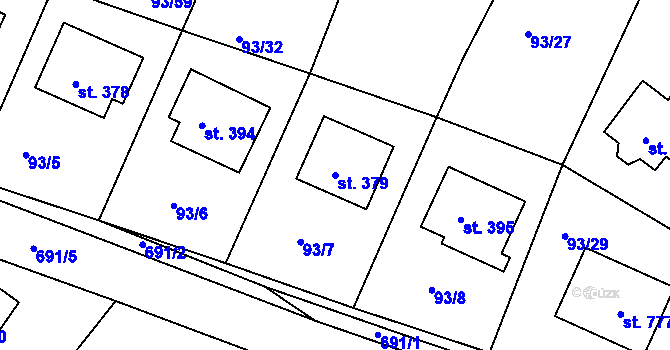 Parcela st. 379 v KÚ Trnová u Plzně, Katastrální mapa