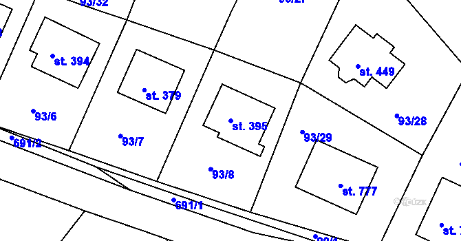 Parcela st. 395 v KÚ Trnová u Plzně, Katastrální mapa