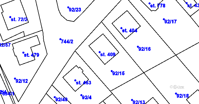 Parcela st. 409 v KÚ Trnová u Plzně, Katastrální mapa