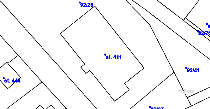 Parcela st. 411 v KÚ Trnová u Plzně, Katastrální mapa