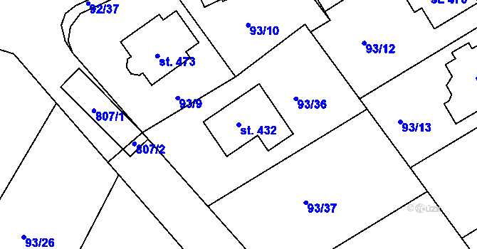 Parcela st. 432 v KÚ Trnová u Plzně, Katastrální mapa