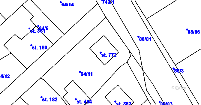 Parcela st. 772 v KÚ Trnová u Plzně, Katastrální mapa