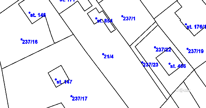 Parcela st. 21/4 v KÚ Trnová u Plzně, Katastrální mapa