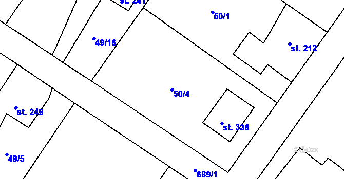 Parcela st. 50/4 v KÚ Trnová u Plzně, Katastrální mapa