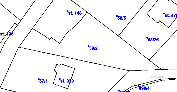 Parcela st. 58/2 v KÚ Trnová u Plzně, Katastrální mapa