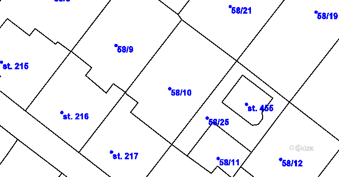 Parcela st. 58/10 v KÚ Trnová u Plzně, Katastrální mapa