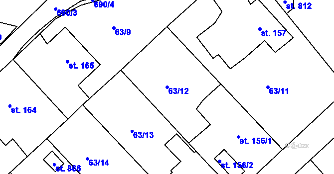 Parcela st. 63/12 v KÚ Trnová u Plzně, Katastrální mapa