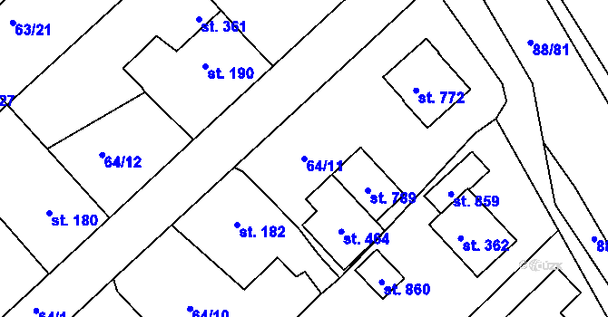 Parcela st. 64/11 v KÚ Trnová u Plzně, Katastrální mapa