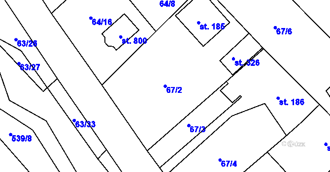 Parcela st. 67/2 v KÚ Trnová u Plzně, Katastrální mapa