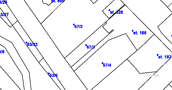 Parcela st. 67/3 v KÚ Trnová u Plzně, Katastrální mapa