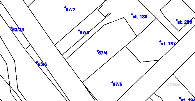 Parcela st. 67/4 v KÚ Trnová u Plzně, Katastrální mapa