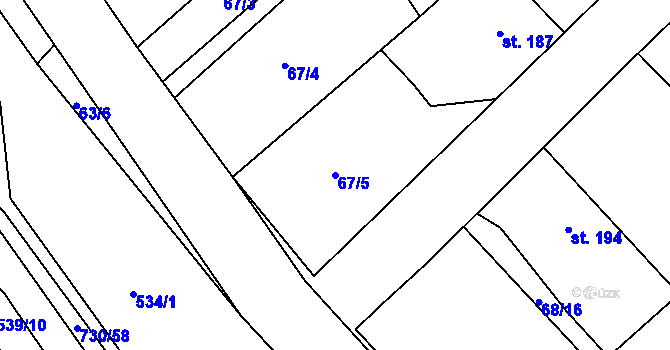 Parcela st. 67/5 v KÚ Trnová u Plzně, Katastrální mapa