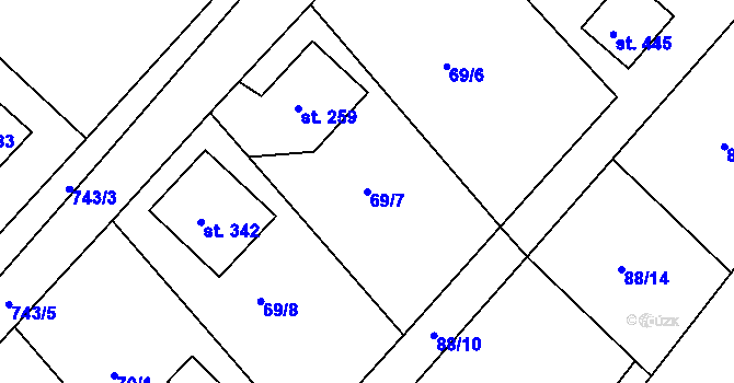Parcela st. 69/7 v KÚ Trnová u Plzně, Katastrální mapa