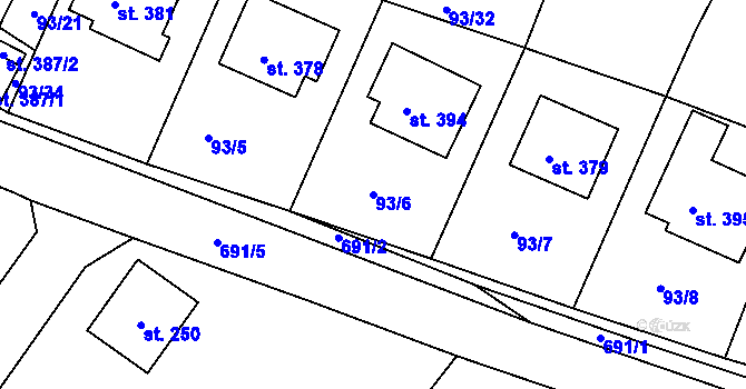 Parcela st. 93/6 v KÚ Trnová u Plzně, Katastrální mapa