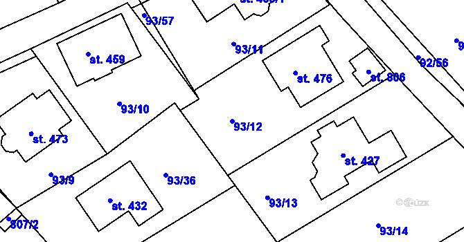 Parcela st. 93/12 v KÚ Trnová u Plzně, Katastrální mapa