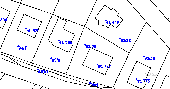 Parcela st. 93/29 v KÚ Trnová u Plzně, Katastrální mapa