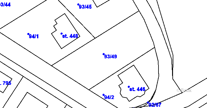 Parcela st. 93/49 v KÚ Trnová u Plzně, Katastrální mapa