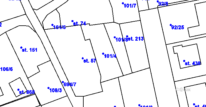 Parcela st. 101/4 v KÚ Trnová u Plzně, Katastrální mapa