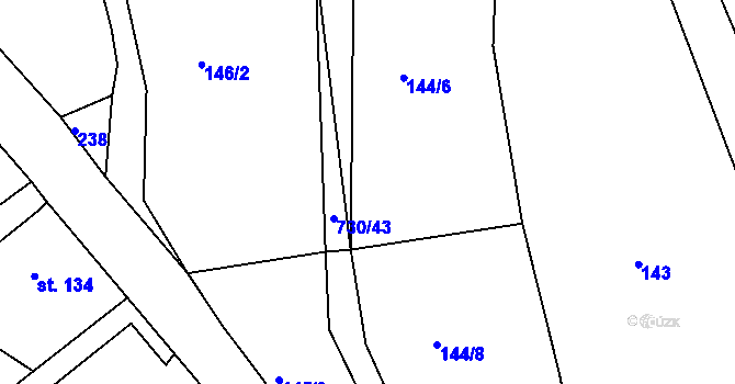 Parcela st. 144/10 v KÚ Trnová u Plzně, Katastrální mapa