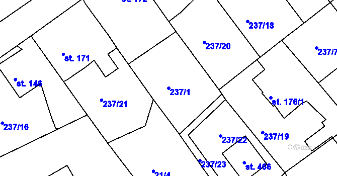 Parcela st. 237/1 v KÚ Trnová u Plzně, Katastrální mapa