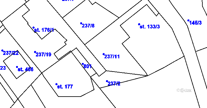 Parcela st. 237/11 v KÚ Trnová u Plzně, Katastrální mapa