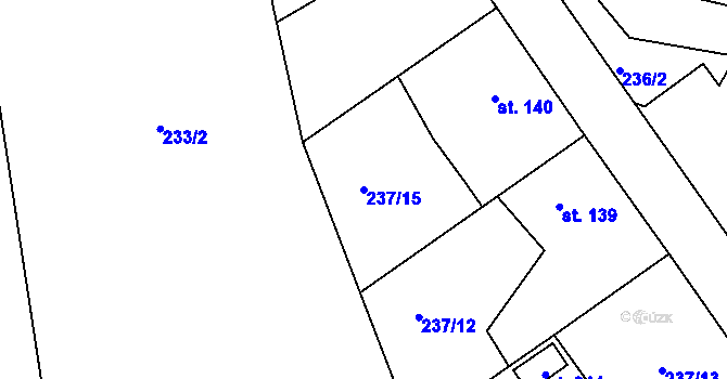 Parcela st. 237/15 v KÚ Trnová u Plzně, Katastrální mapa