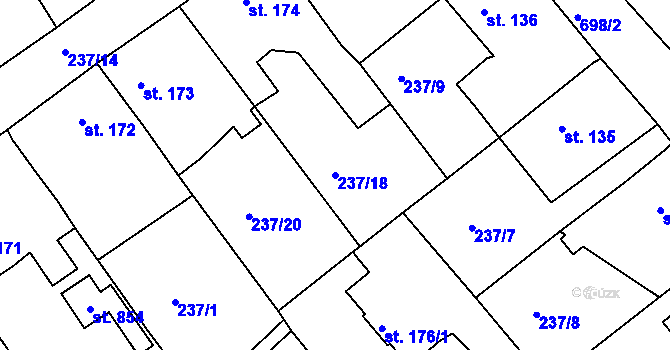 Parcela st. 237/18 v KÚ Trnová u Plzně, Katastrální mapa